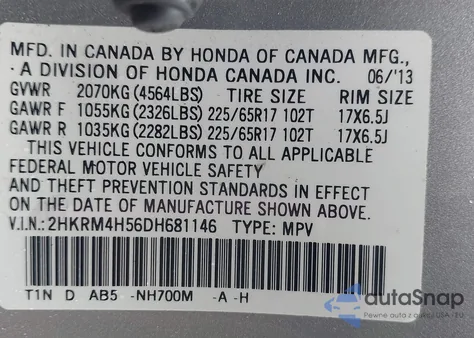 2013 Honda Cr-V Ex z USA, uszkodzony, nr VIN 2HKRM4H56DH681146